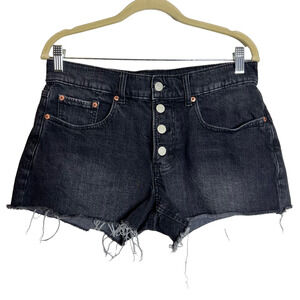 Lucky Brand Womens Cutoff Denim Shorts Size 6/28 Black Button Fly 5-Pocket